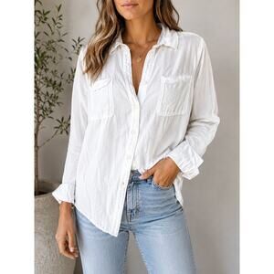So Authentic American Heritage White Rayon Button Up Shirt Womens Large
